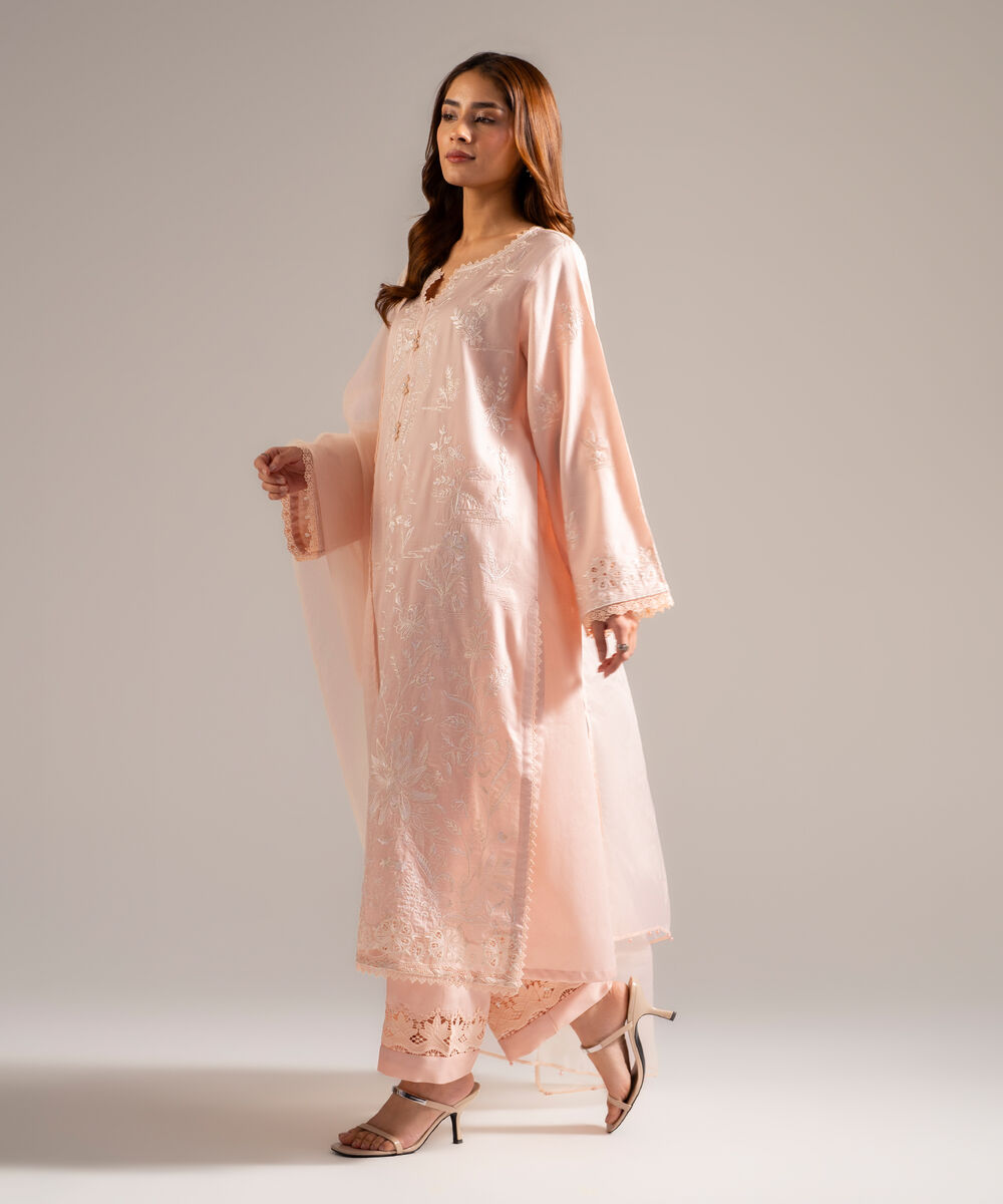 Women's RTW Dobby Embroidered Light Pink 3 Piece Suit