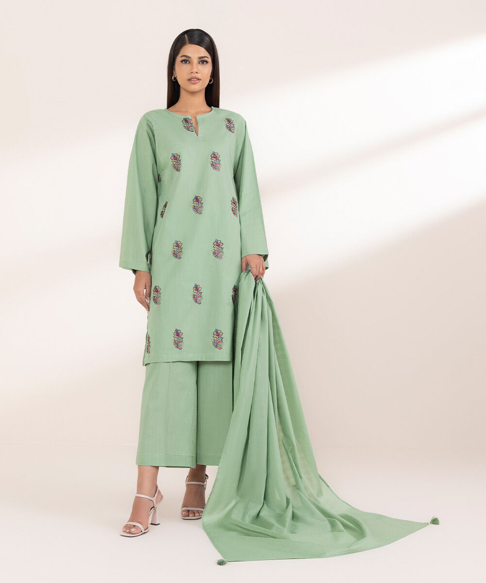 Women's RTW Cross Hatch Green Embroidered Boxy Shirt