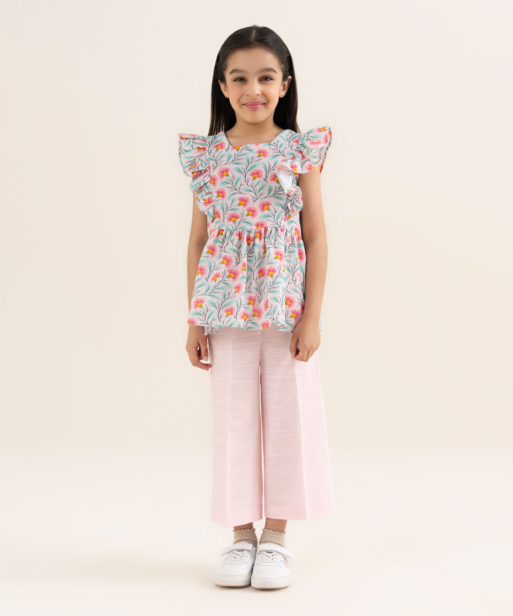Girl's Khaddar Printed Pink 2 Piece Set