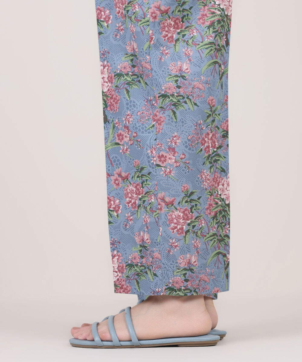 Women's RTW Cambric Blue Printed Straight Pants