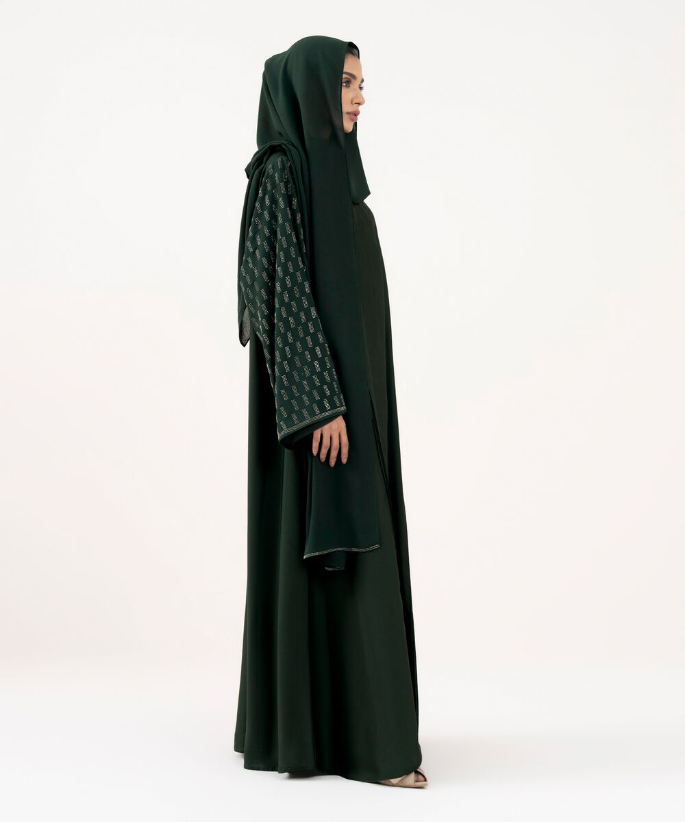 Women's Green Polyester Abaya Set