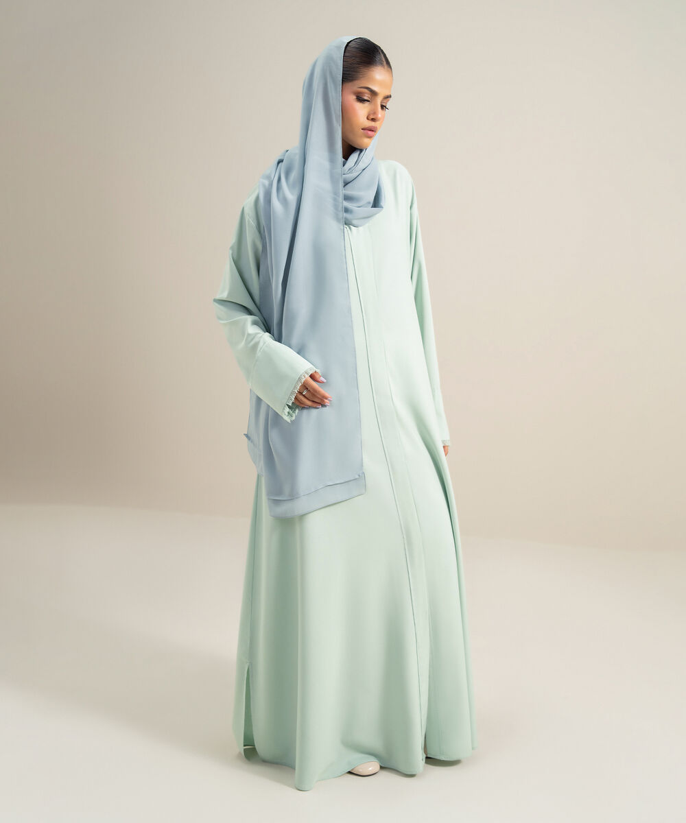 Women's Polyester Blue Front Open Regular Abbaya
