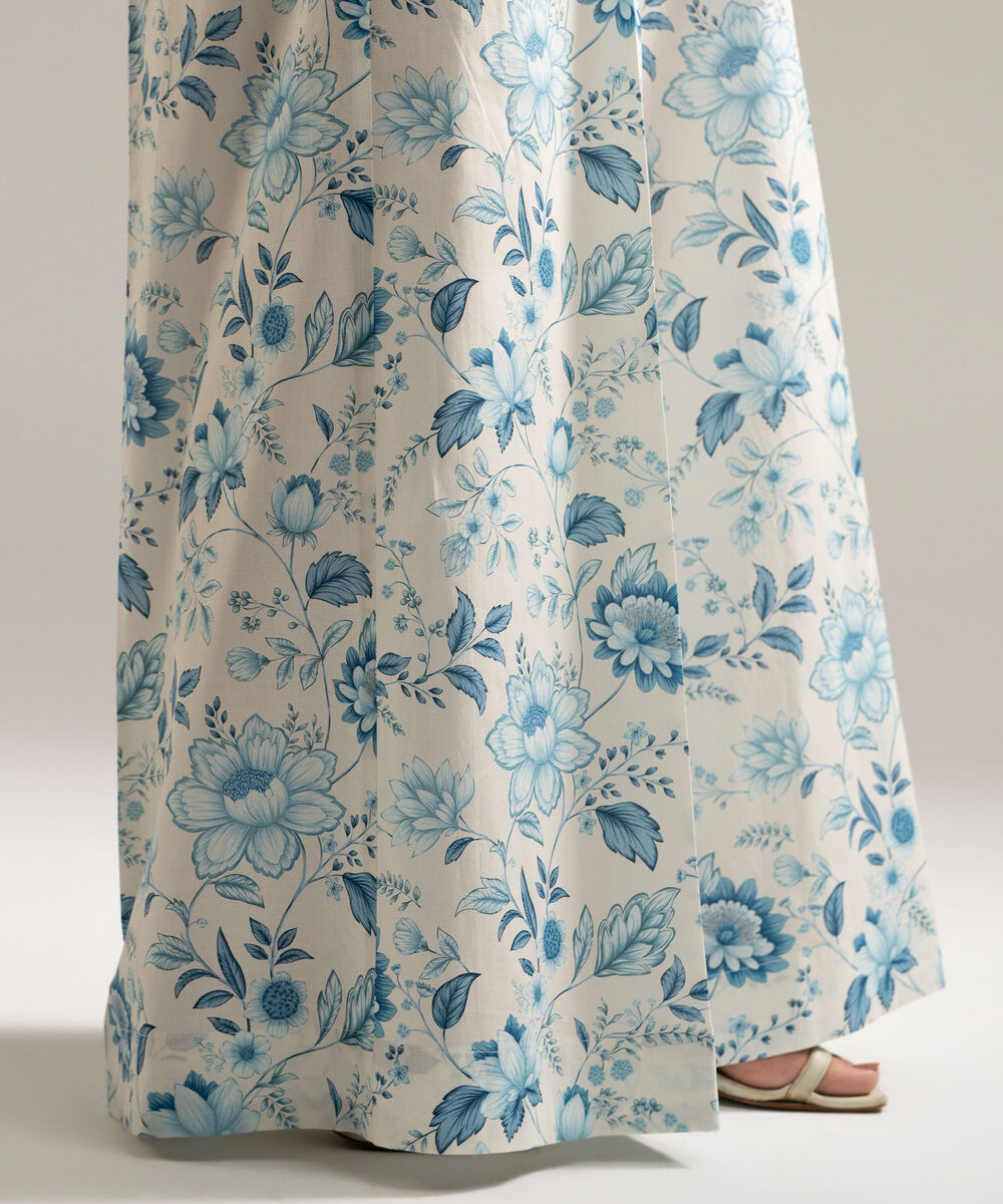 Women's RTW Cambric Printed White Flared Pants
