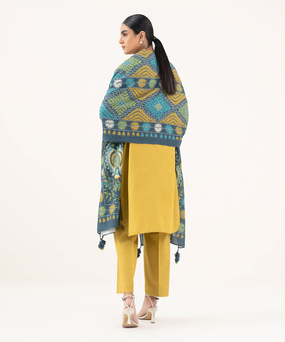 Women's Unstitched Khaddar Embroidered Yellow 3 Piece Suit