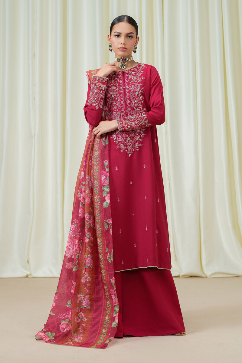 3 Piece - Embroidered Raw Silk Suit