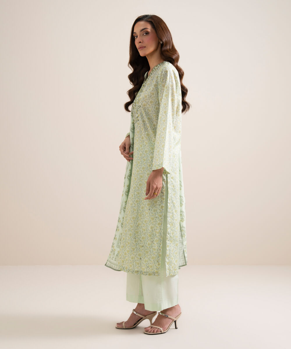 Women's Unstitched Lawn Embroidered Off White and Light Pink 3 Piece Suit