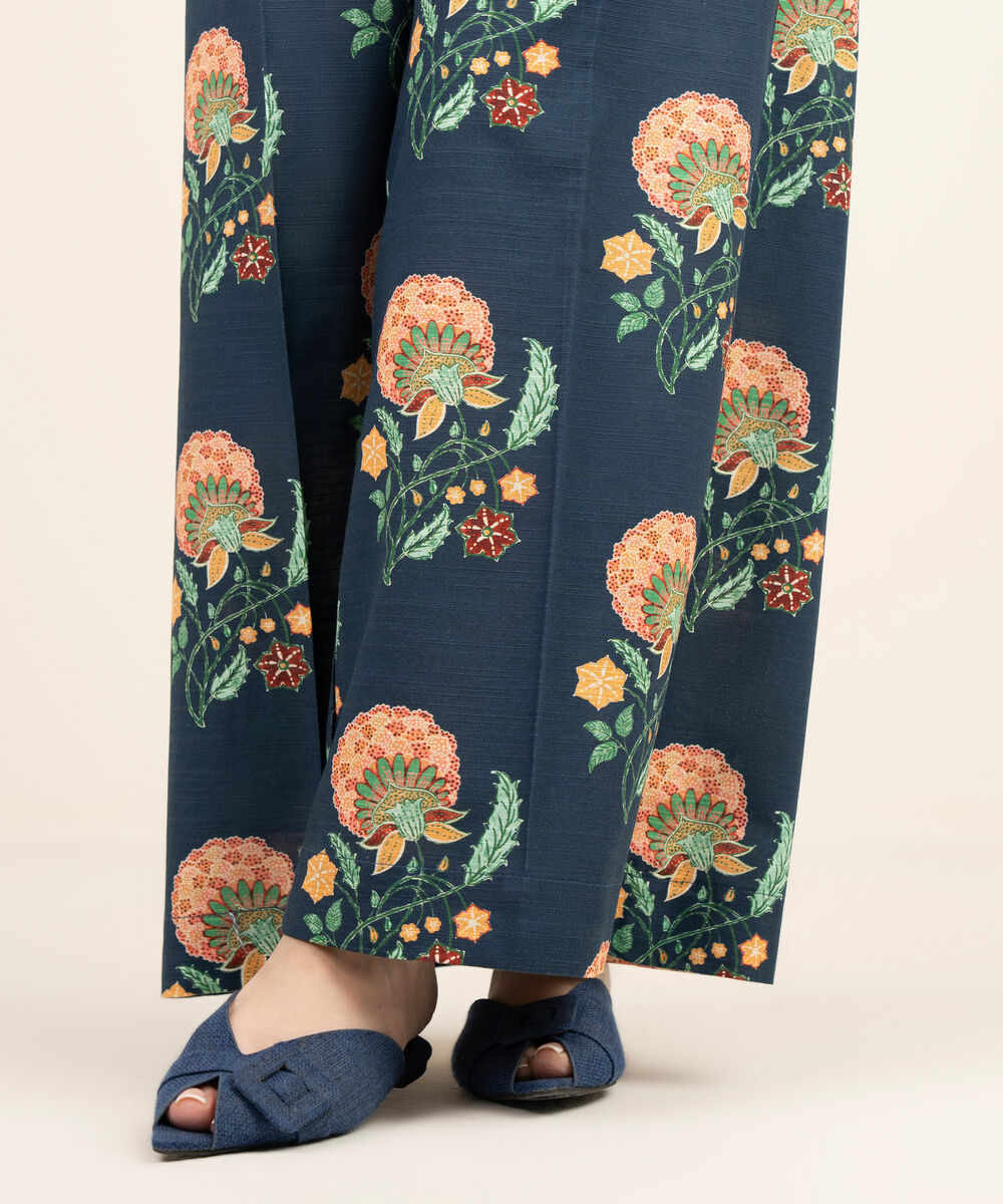 Women's RTW Cambric Blue Printed Flared Pants