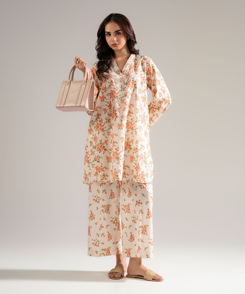 Women's RTW Lawn Printed Off White Straight Shirt