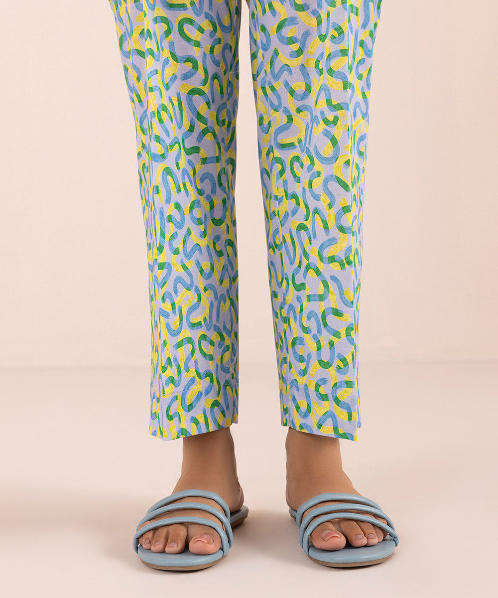 Women's Pret Stretch Lawn Blue Printed Straight Pants
