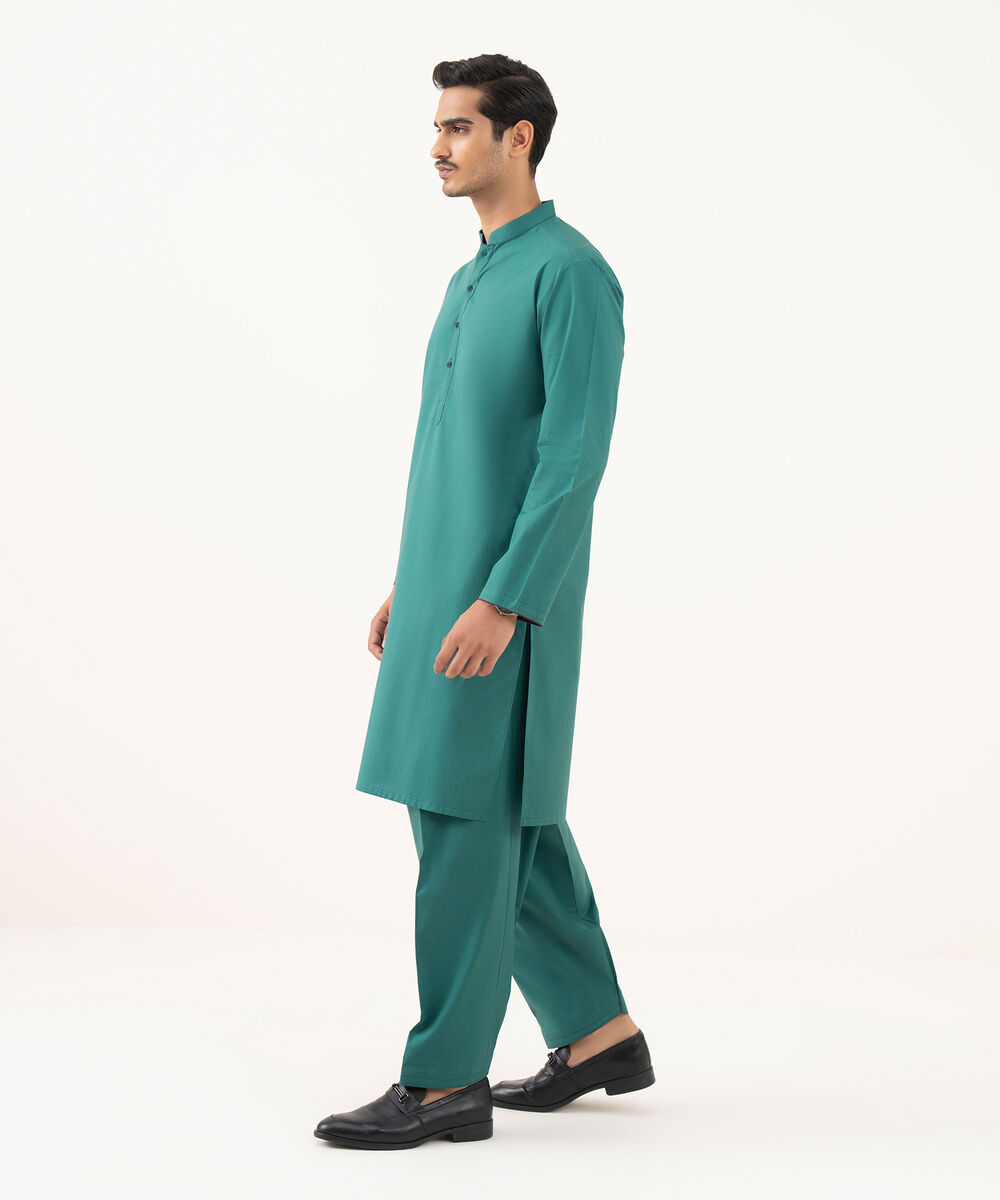 Men's 100% Cotton Plain Teal Green Kurta Shalwar