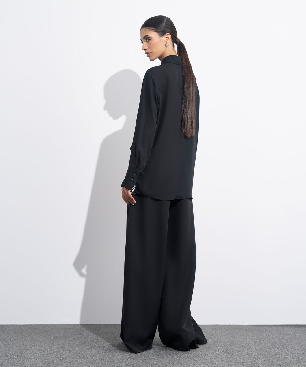 Women's Western Wear Black Button Through Sheer Shirt