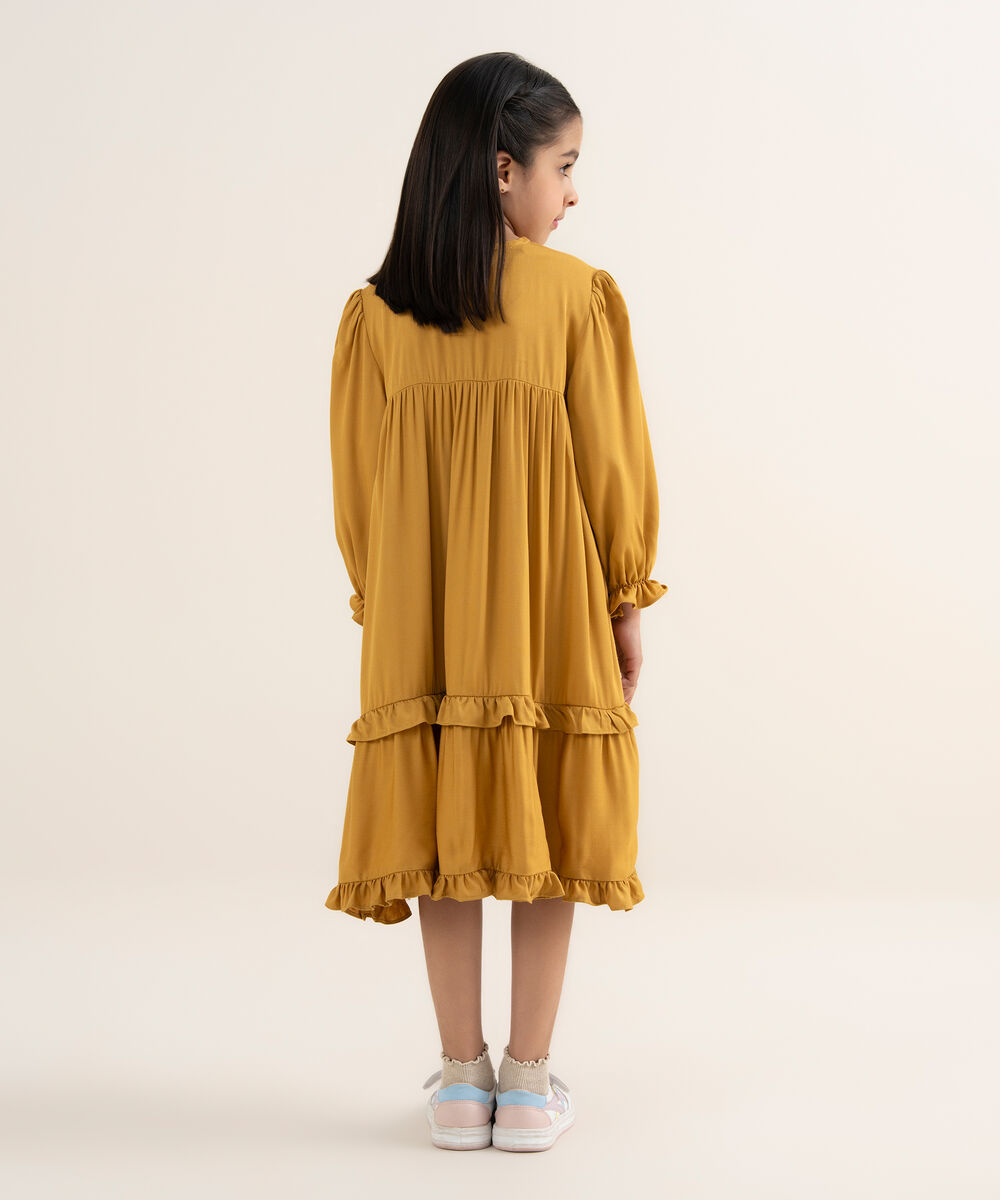 Girl's Bedford Solid Mustard Tier Dress