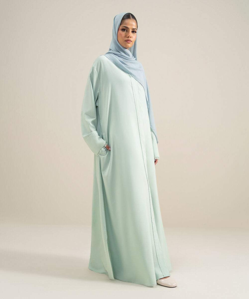 Women's Polyester Blue Front Open Regular Abbaya