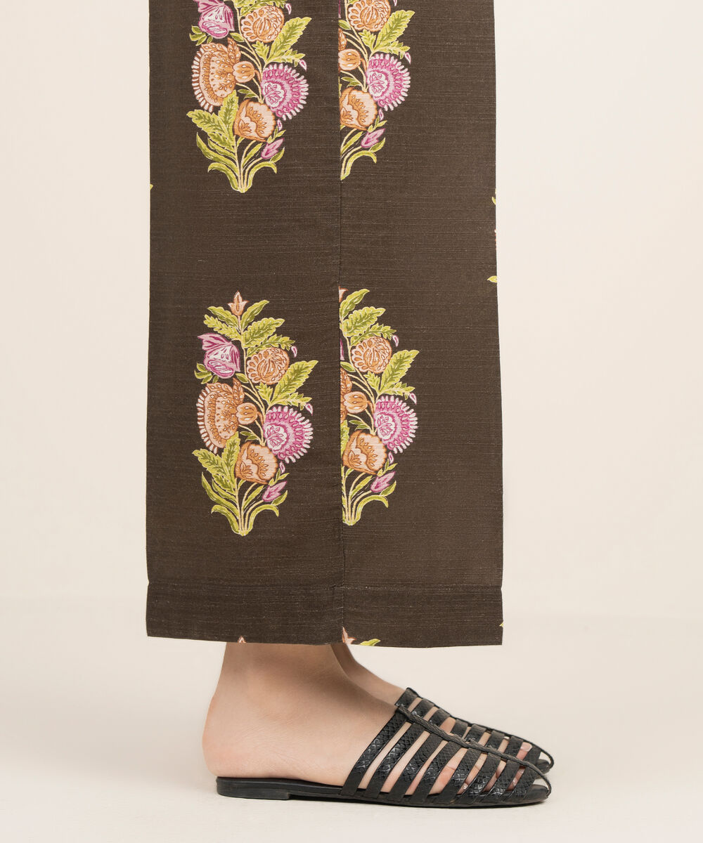 Women's RTW Light Khaddar Printed Brown Flared Pants