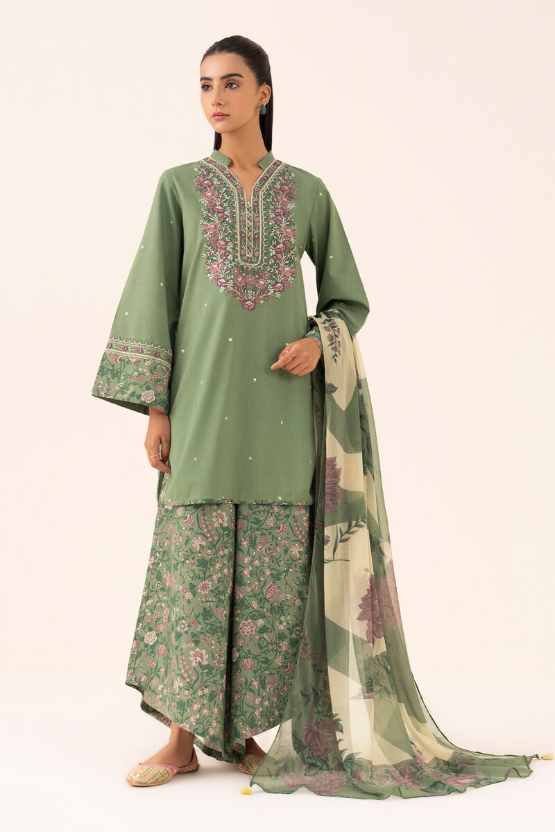 3 Piece -  Embroidered Cotton Viscose Suit