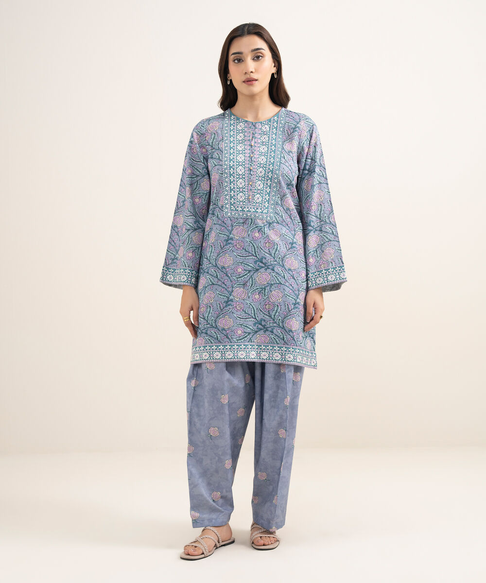 Women's RTW Dobby Embroidered Lilac 2 Piece Suit