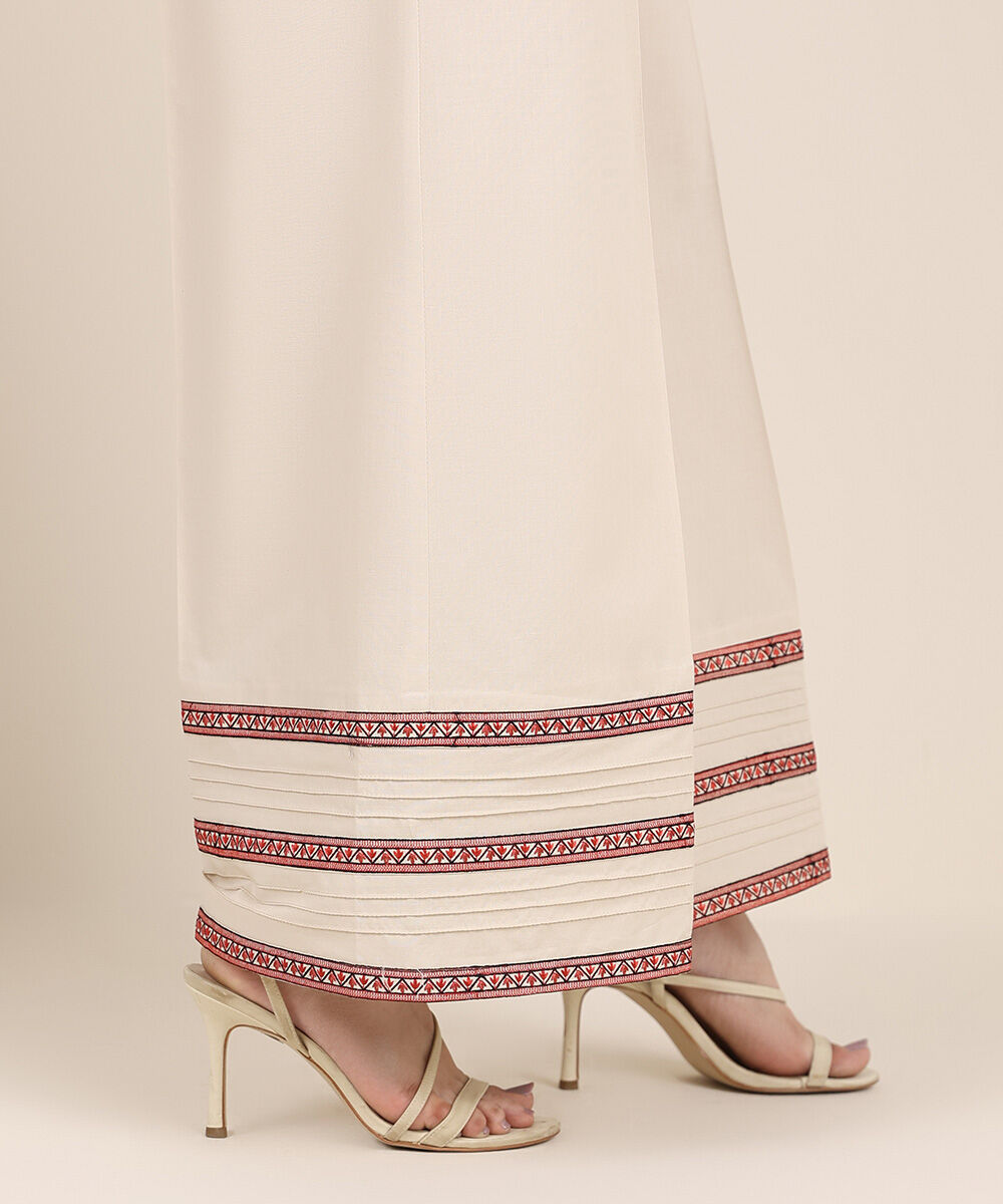 Women's RTW Cambric Beige Embroidered Flared Pants