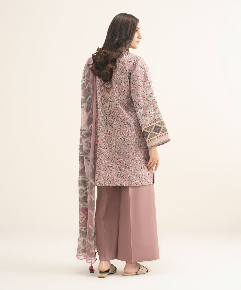 Women's Unstitched Cotton Embroidered Pink 3 Piece Suit