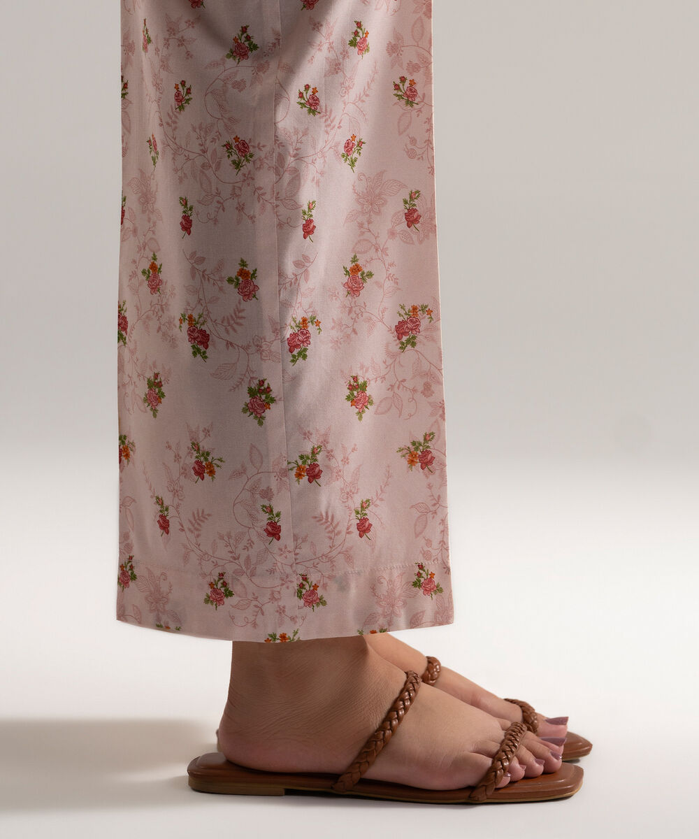 Women's RTW Cotton Viscose Printed Pink Straight Pants