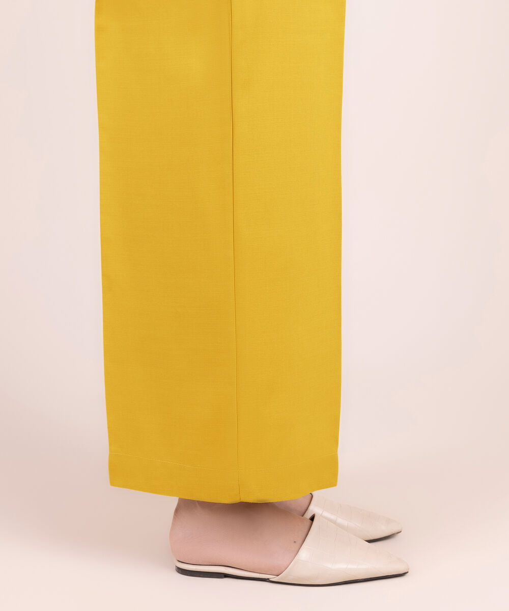 Women's RTW Textured Viscose Solid Yellow Culottes