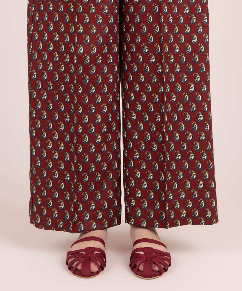 Women's RTW Arabic Dobby Printed Maroon Culottes