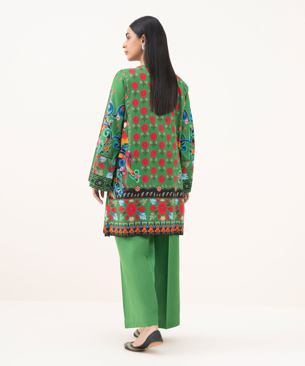 Women's RTW Light Khaddar Embroidered Green Straight Shirt