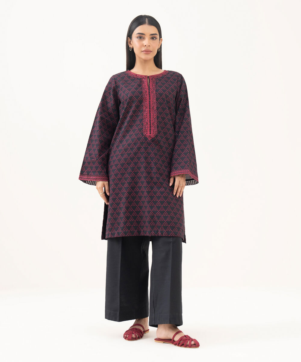 Women's RTW Light Khaddar Embroidered Black Straight Shirt