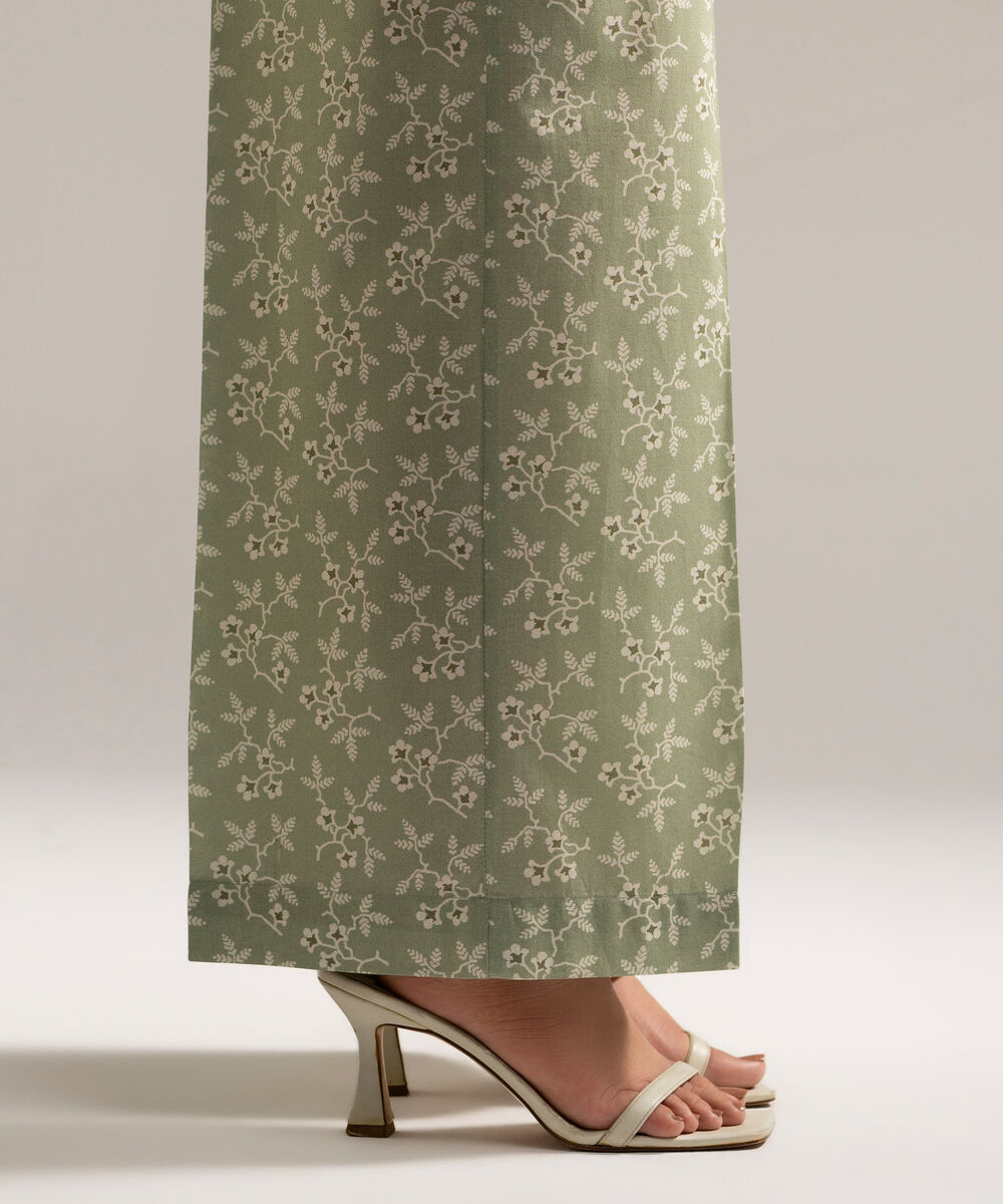 Women's RTW Cambric Printed Green Straight Pants