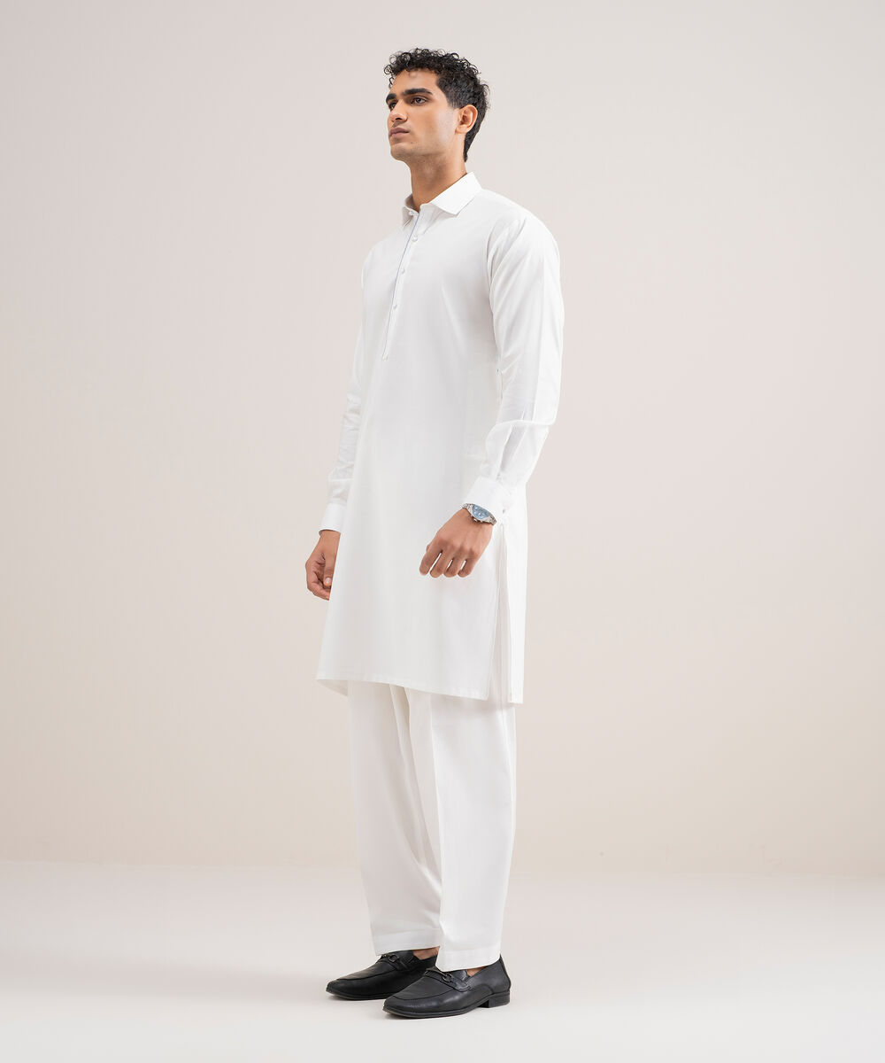 Men's Stitched Cotton Dobby Off White Suit