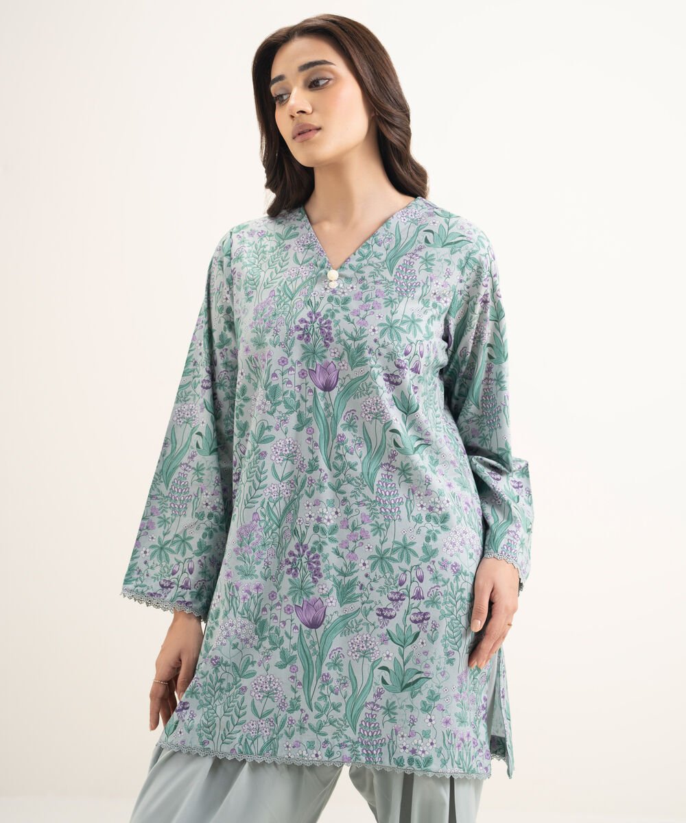 Women's RTW Cotton Viscose Printed Blue Straight Shirt