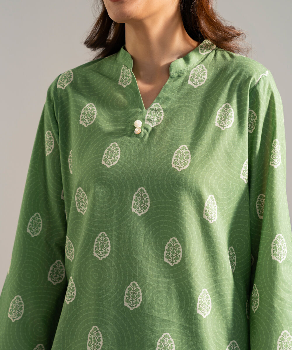 Women's RTW Cambric Embroidered Green 3 Piece Suit
