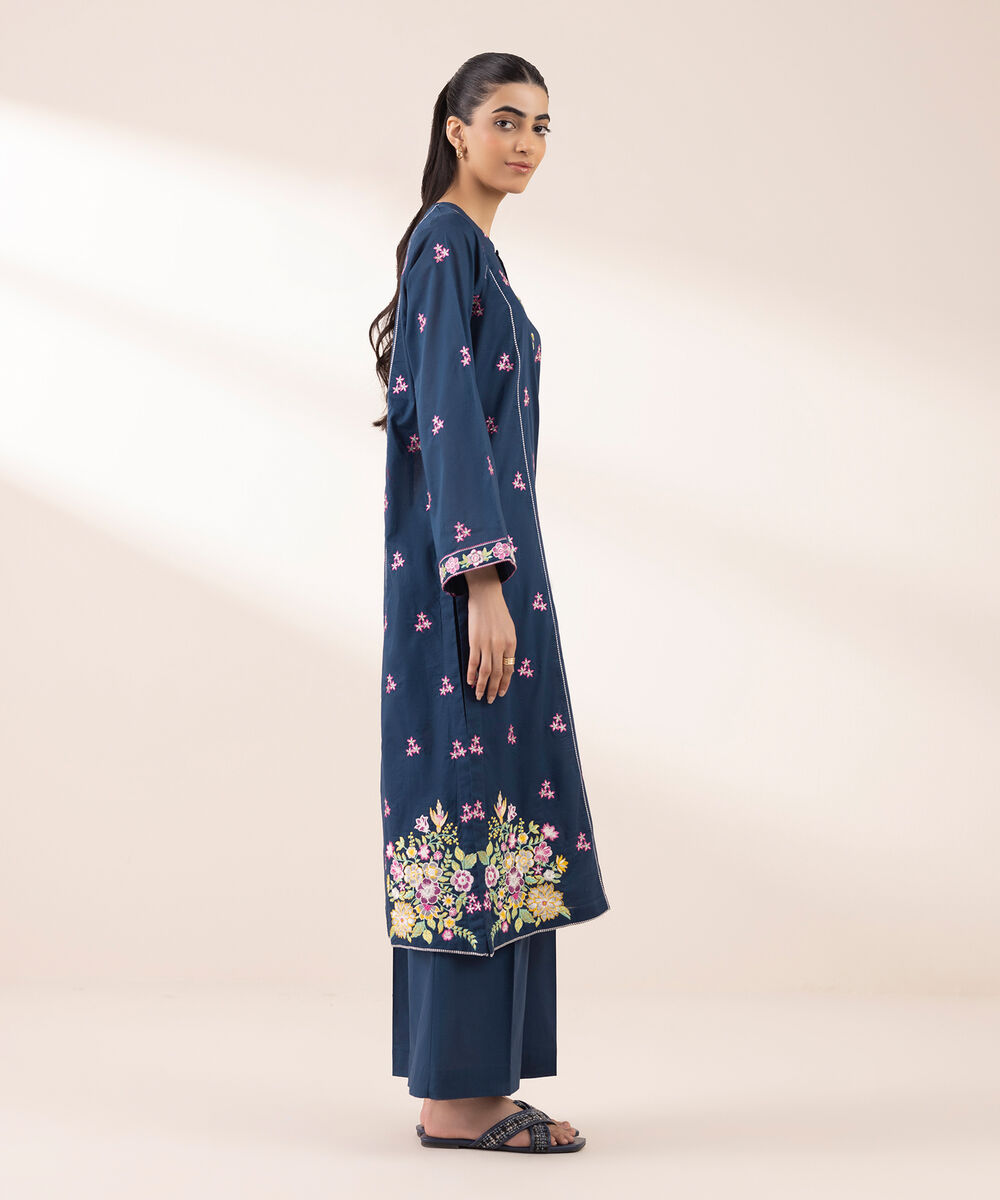 Women's RTW Lawn Blue Embroidered A-Line Shirt