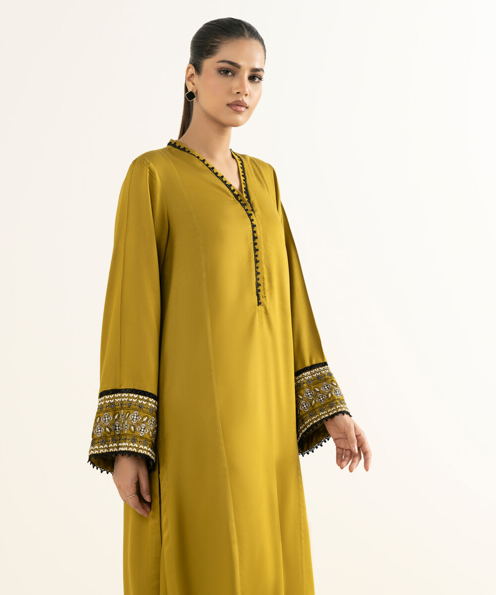 Women's RTW Bedford  Embroidered Olive Green Straight 2 Piece Suit