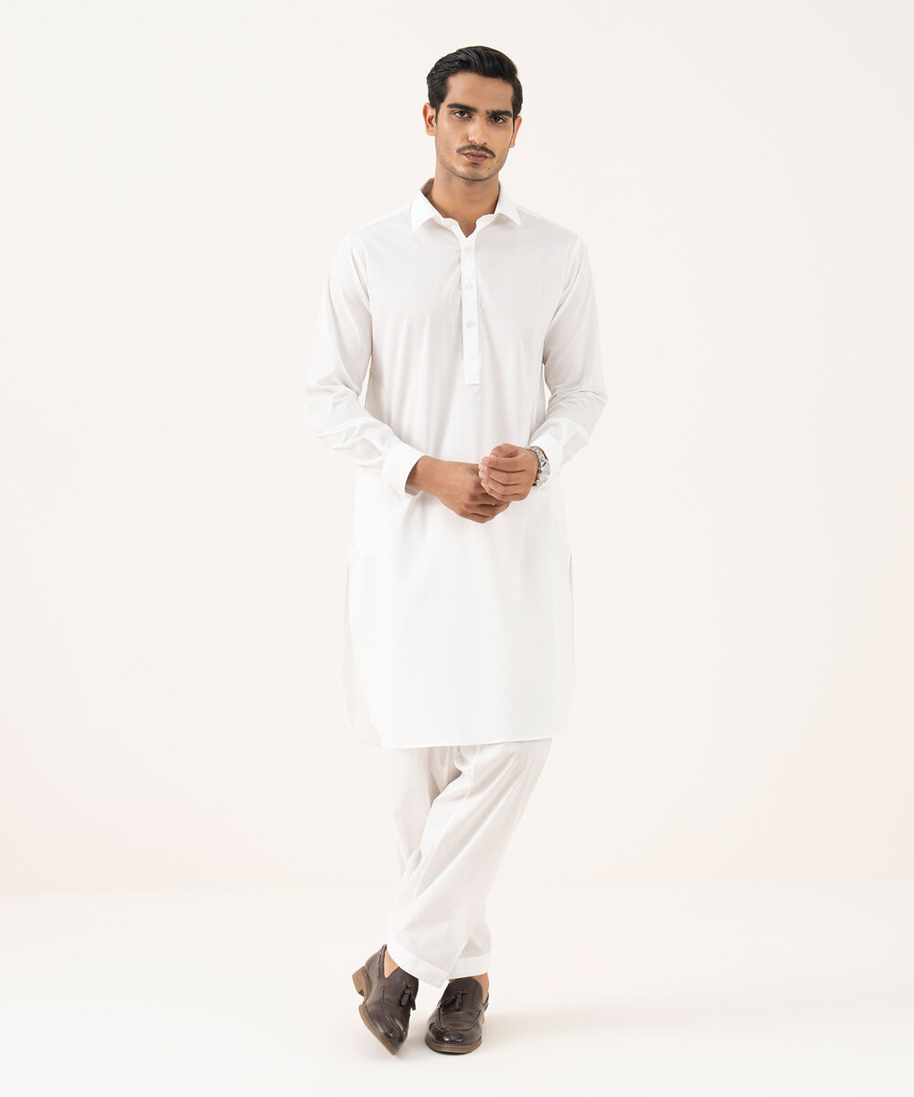 Men's 100% Cotton Plain Off-White Kurta Shalwar