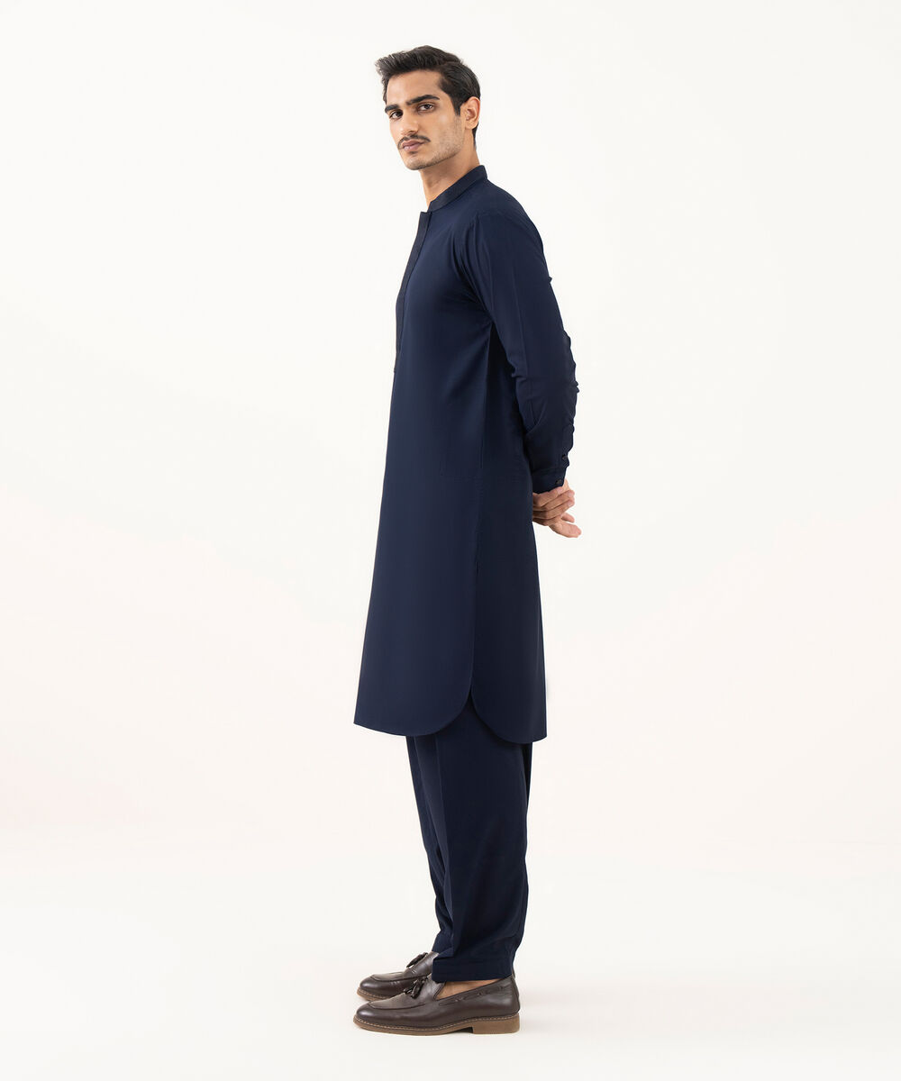 Men's Oxford Embroidered Indigo Kurta Shalwar