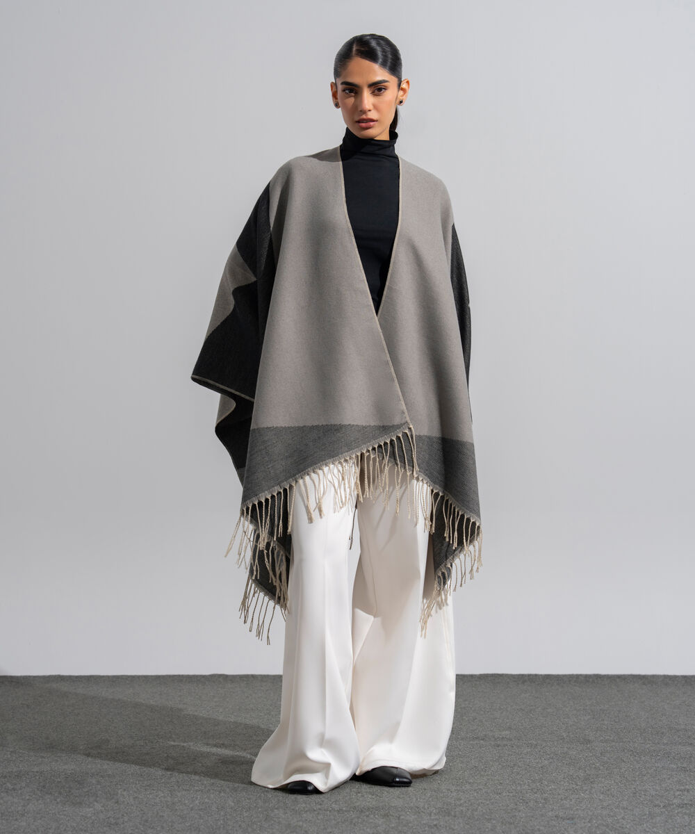 Women's Western Wear Grey Polyester Cape Shawl