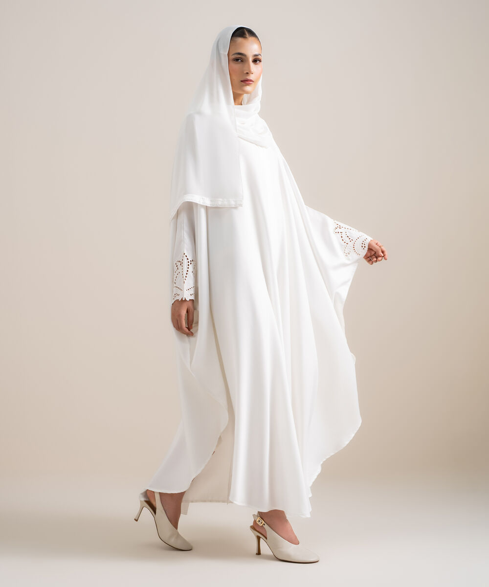Women's White Embroidered Kaftan Abaya Set