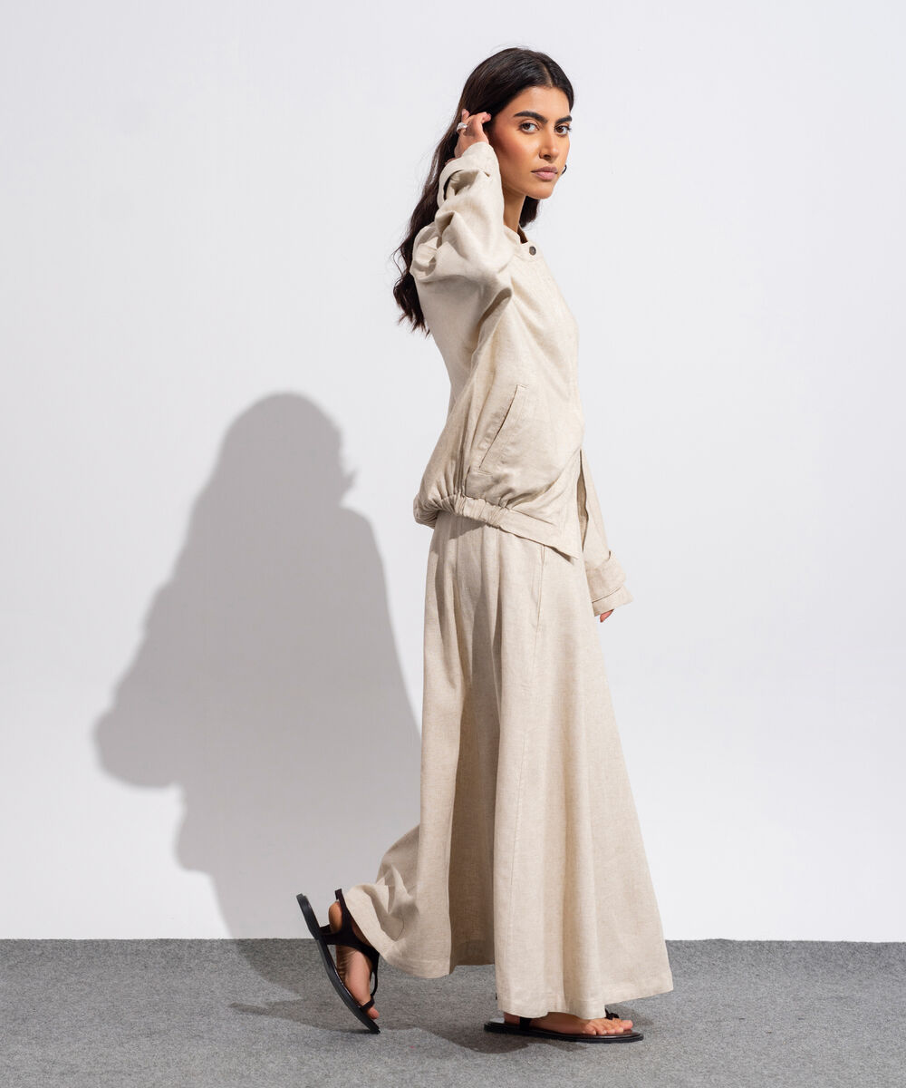 Women's Western Wear Beige Panelled Linen Blend Skirt