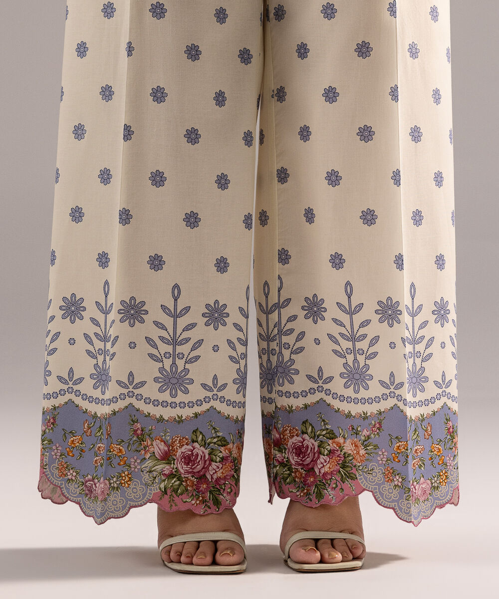 Women's RTW Cambric Printed Off White Culottes