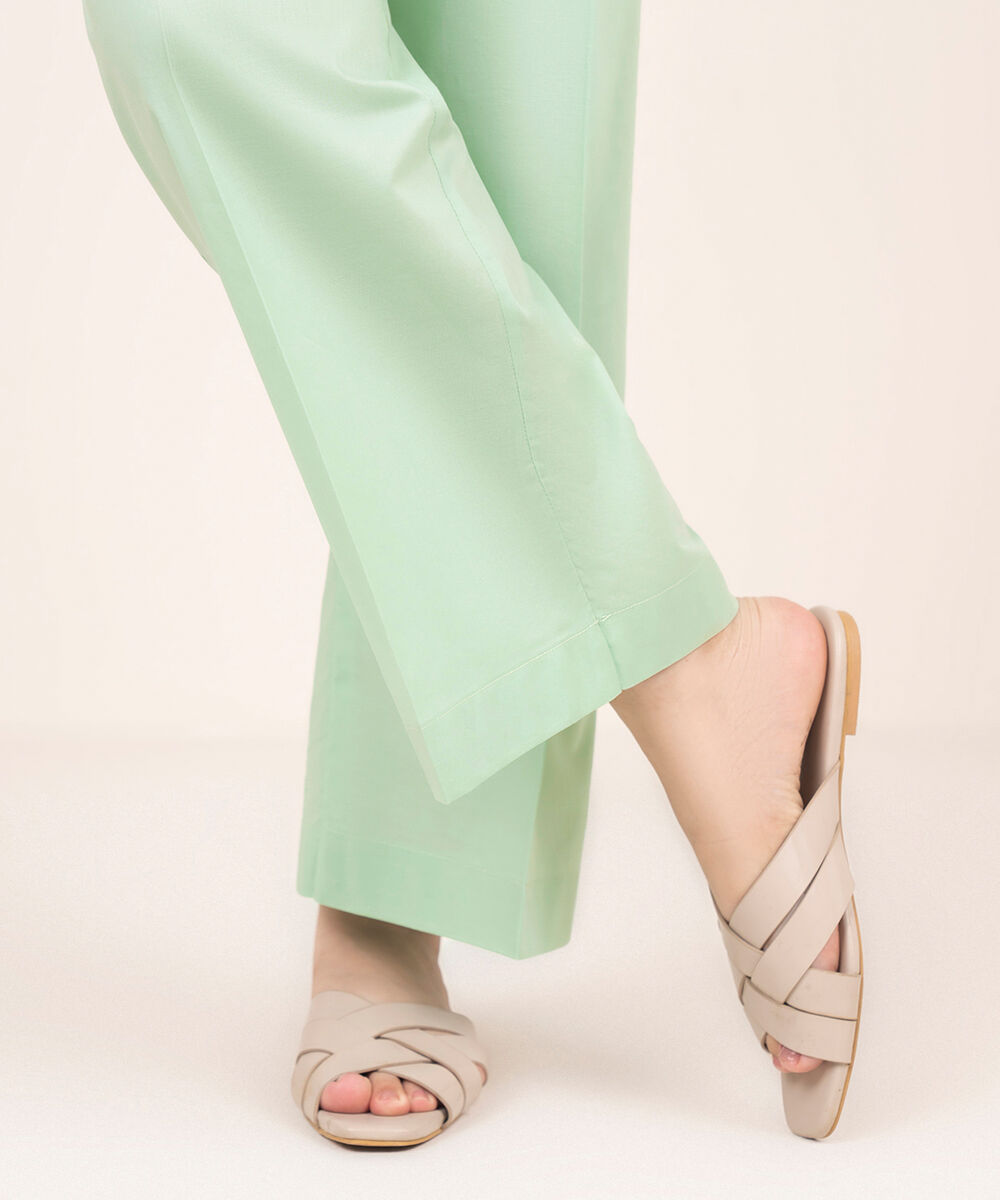 Women's RTW Cambric Green Solid Straight Pants