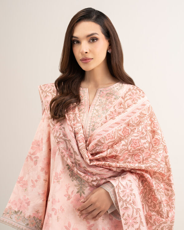 3 Piece - Embroidered Raw Silk Suit