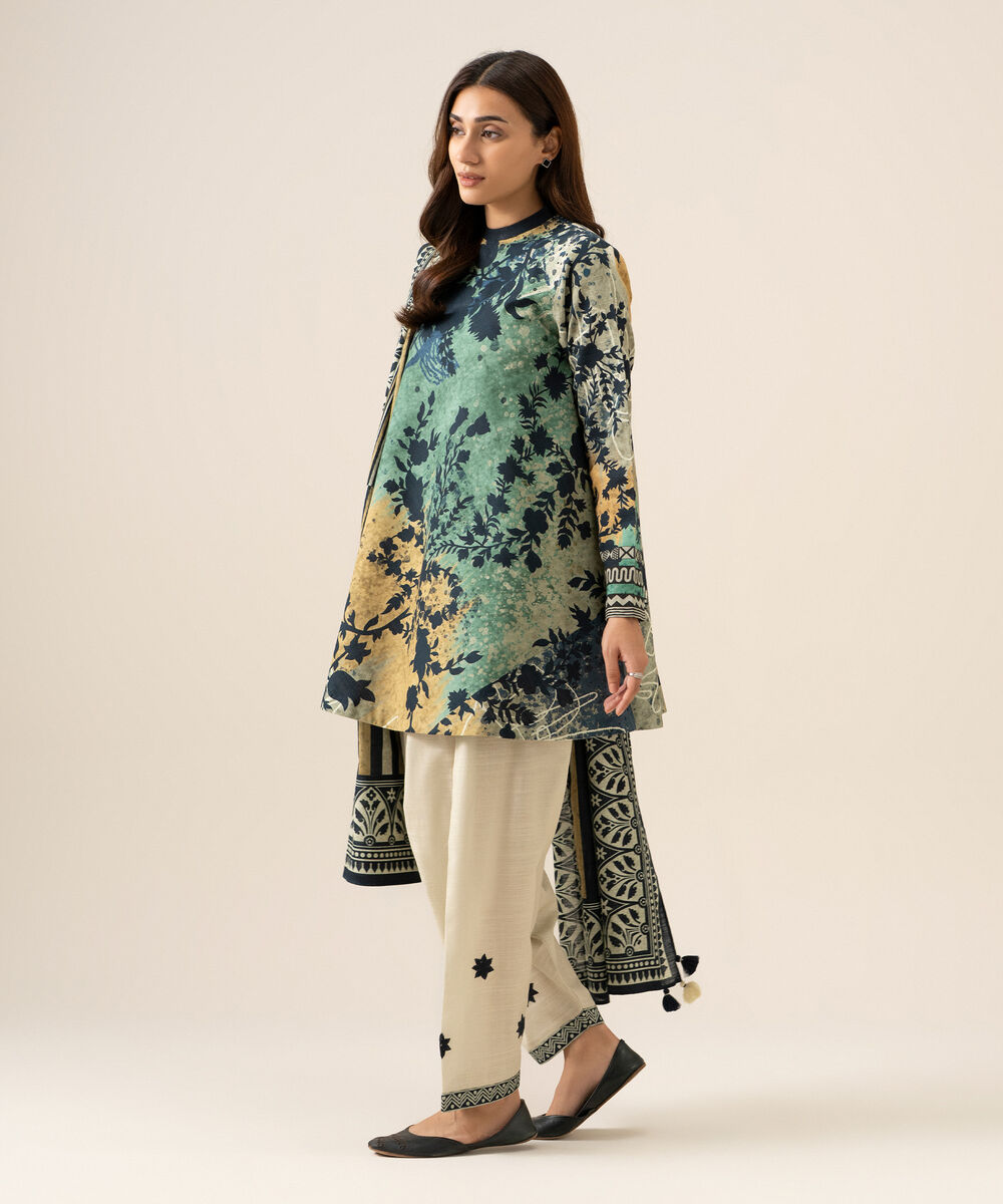 Women's Unstitched Light Khaddar Printed Multi 3 Piece Suit