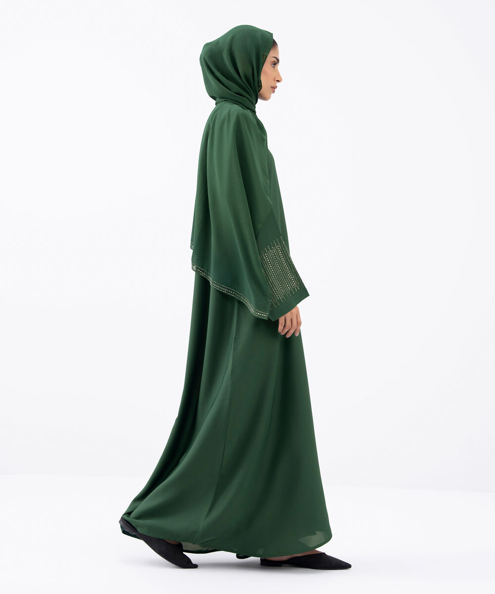 Women's Green Polyester Abaya Set
