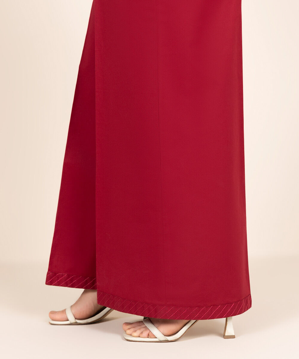 Women's RTW Cambric Red Solid Flared Pants