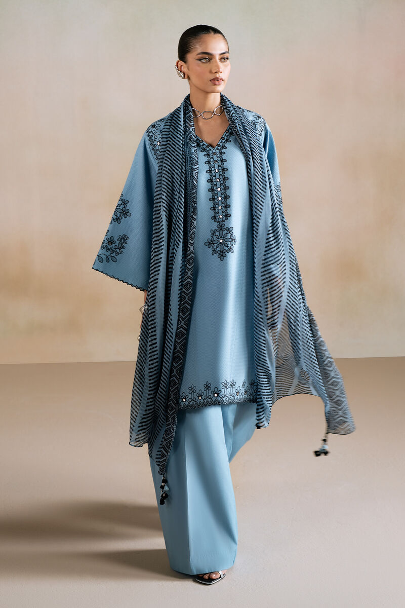 3 Piece -  Embroidered Dobby Suit