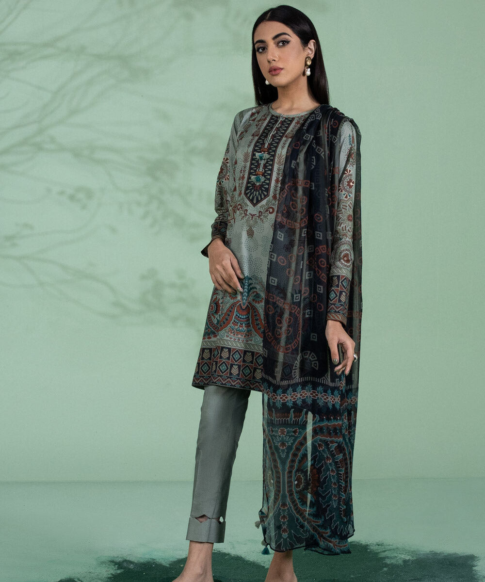 Women's Unstitched Three Piece Printed Lawn Suit