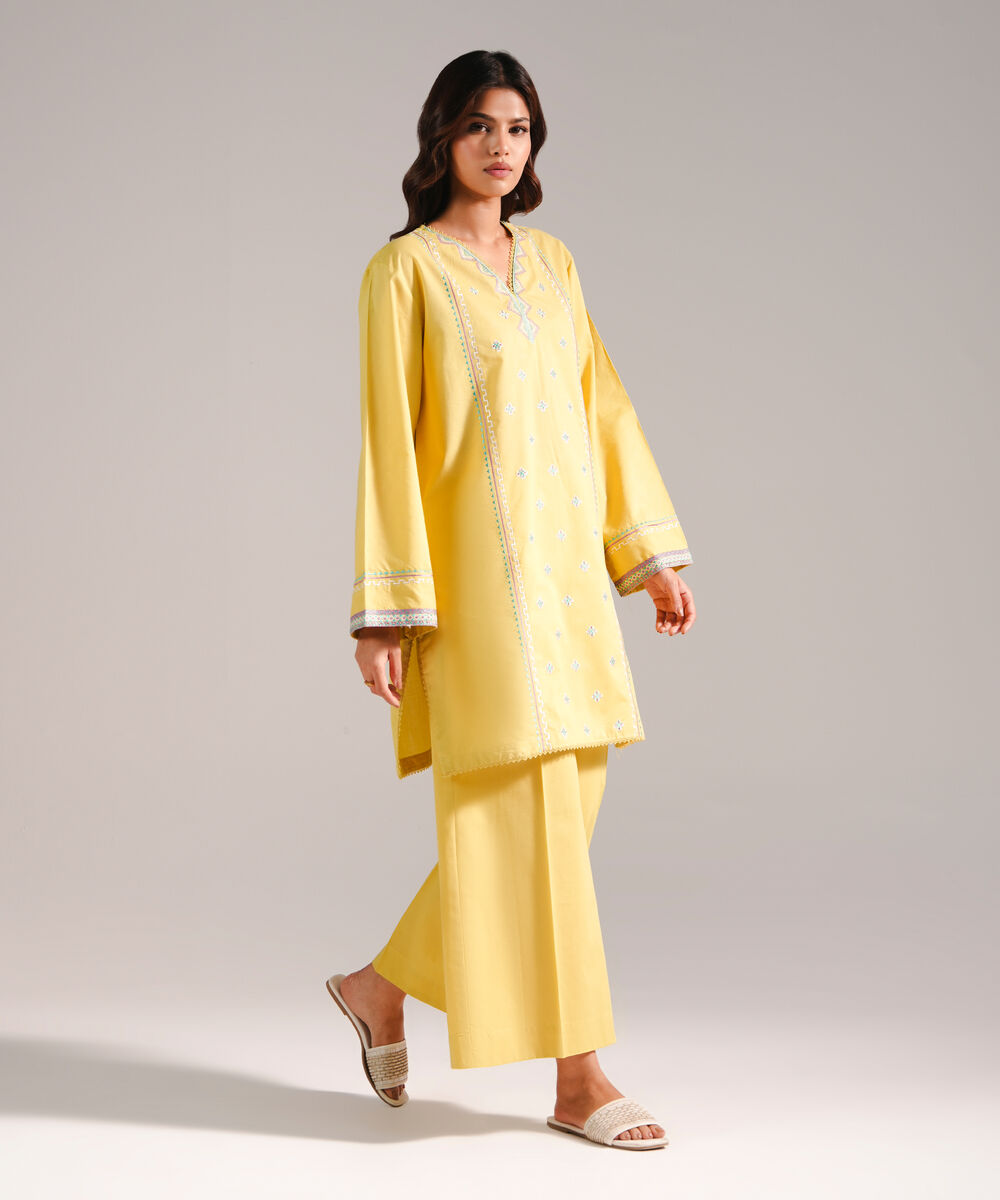 Women's RTW Zari Lawn Embroidered Yellow Straight Shirt