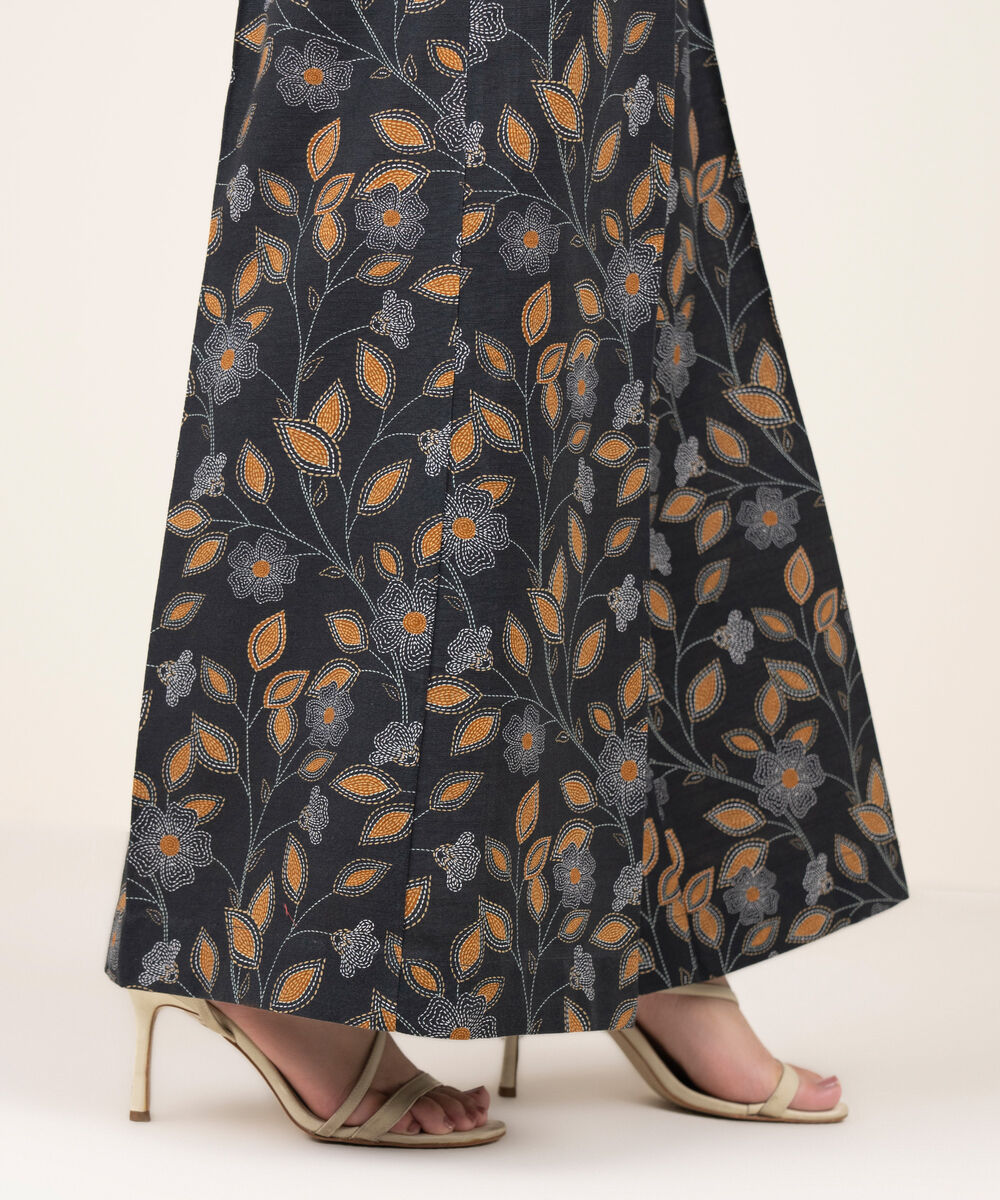 Women's RTW Cotton Printed Black Flared Pants