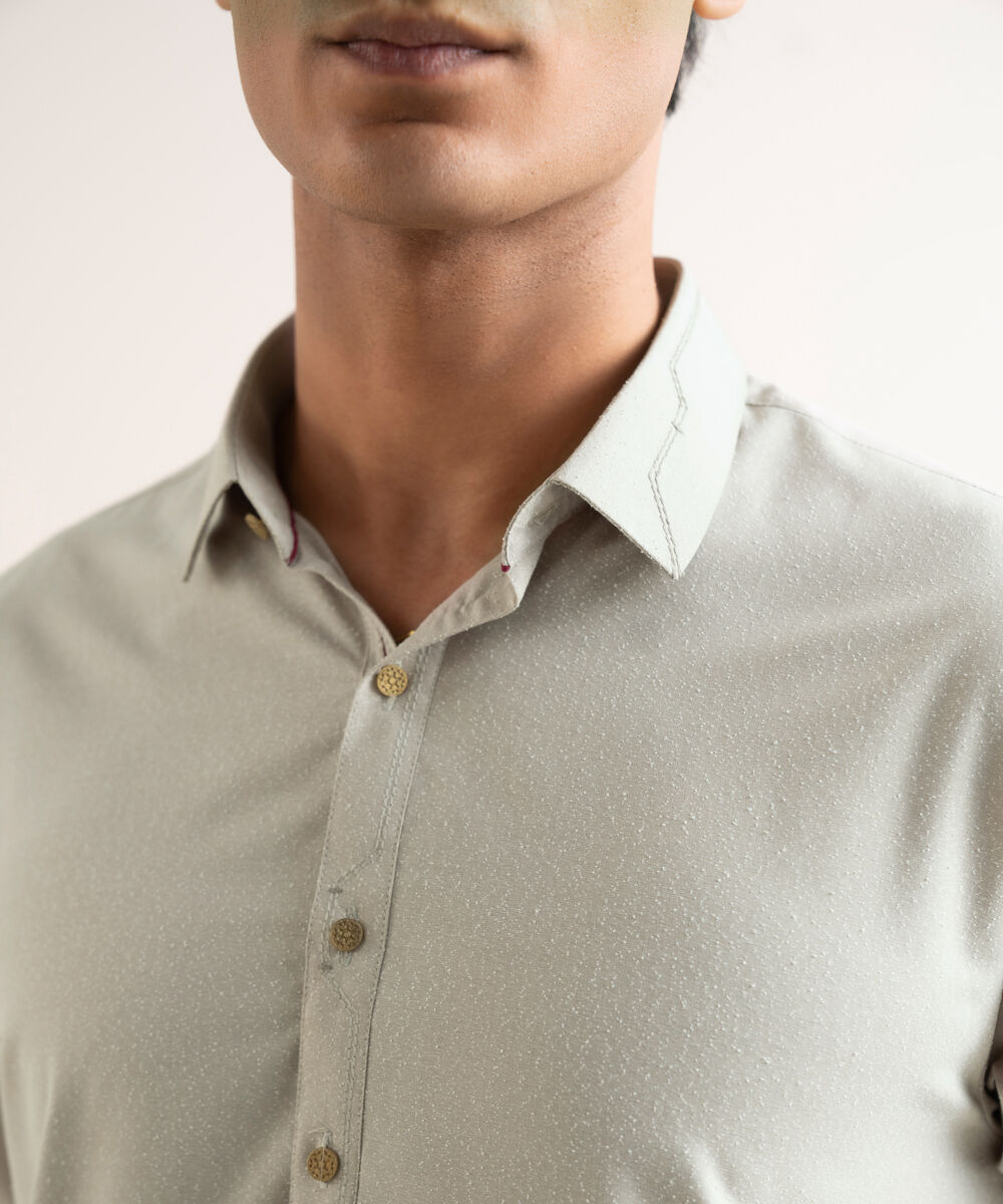 Men's Stitched Textured Wash & Wear Beige Suit