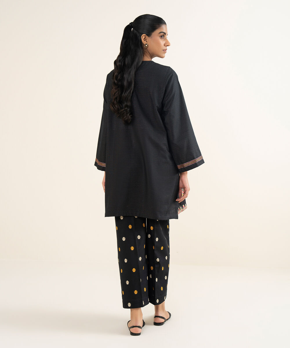 Women's RTW Light Khaddar Embroidered Black Boxy Shirt
